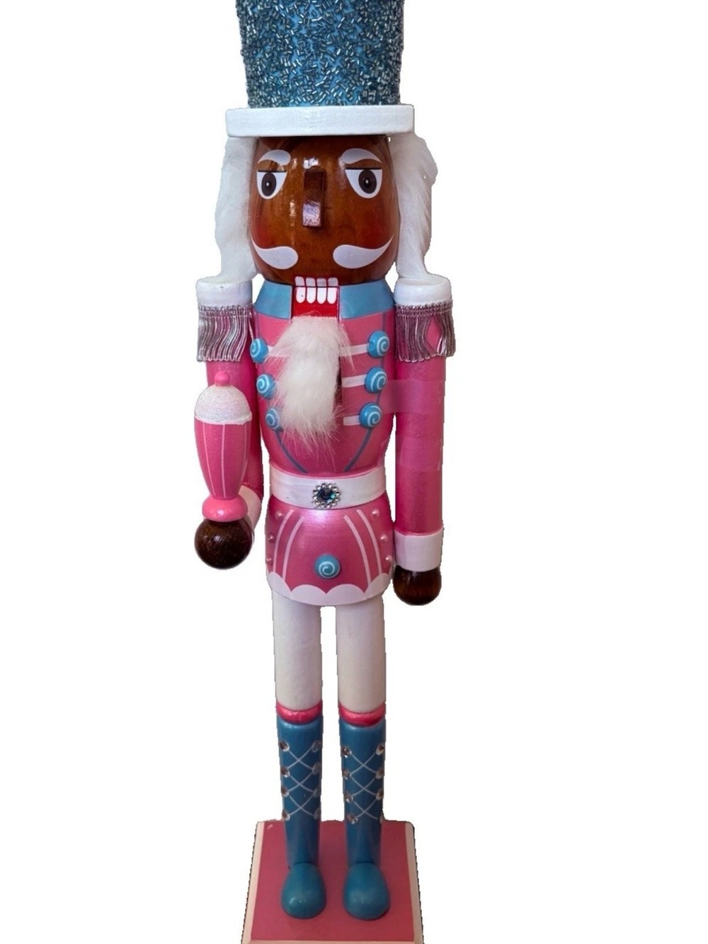 North Pole Trading Co 24” Christmas Nutcracker Pink African American Wood Top Ha